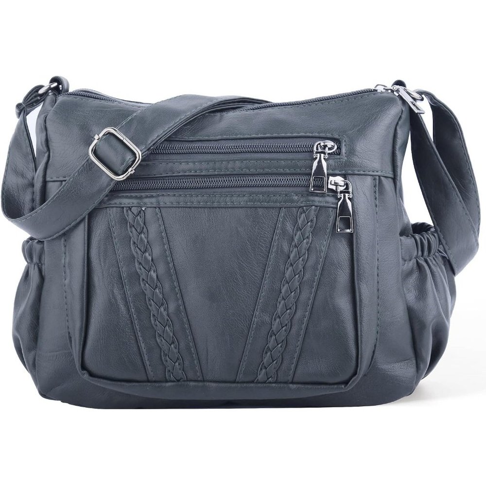 Women Black PU Leather Crossbody  Multi Pocket Handbags
